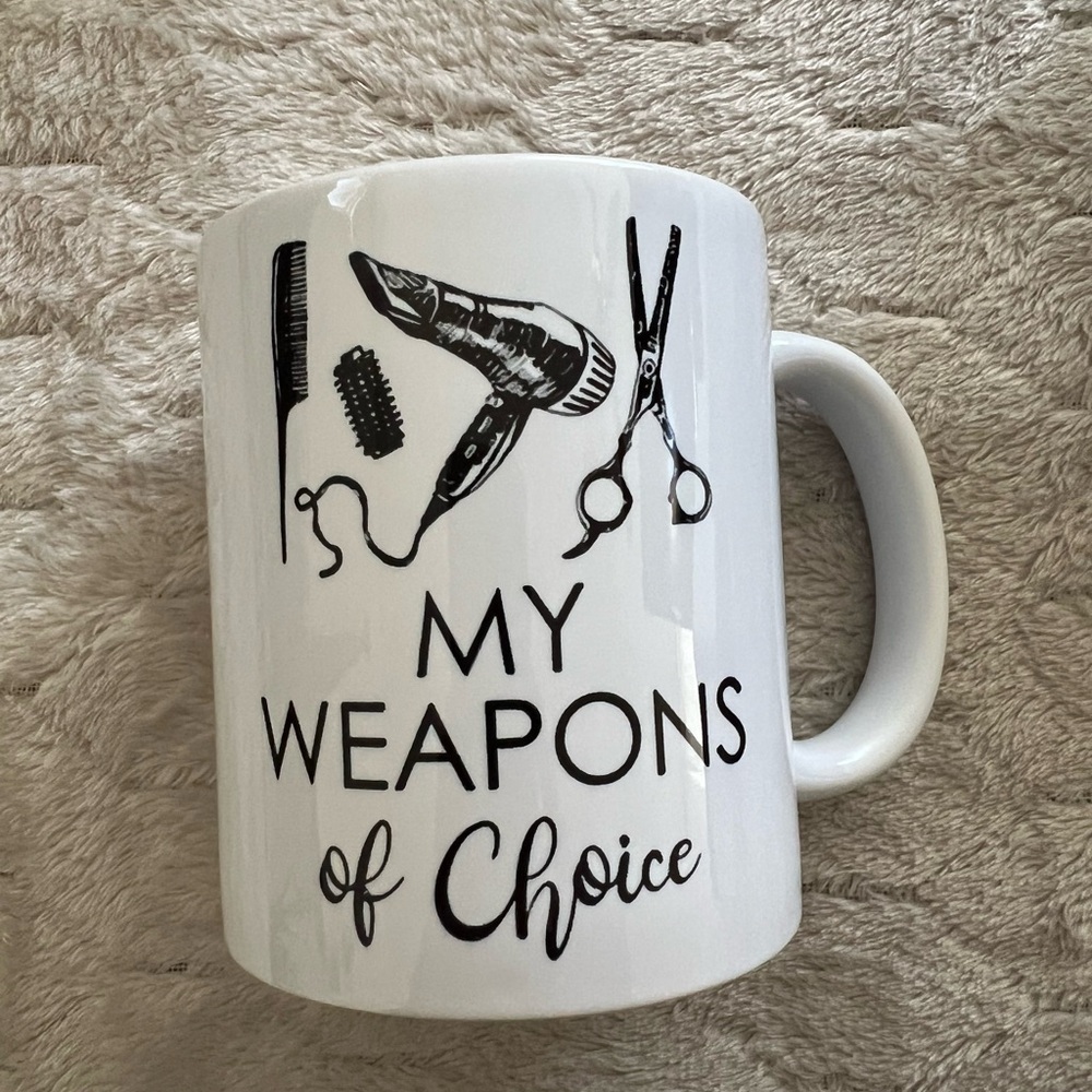 Hairstylist themed mug comes with packaging shown.